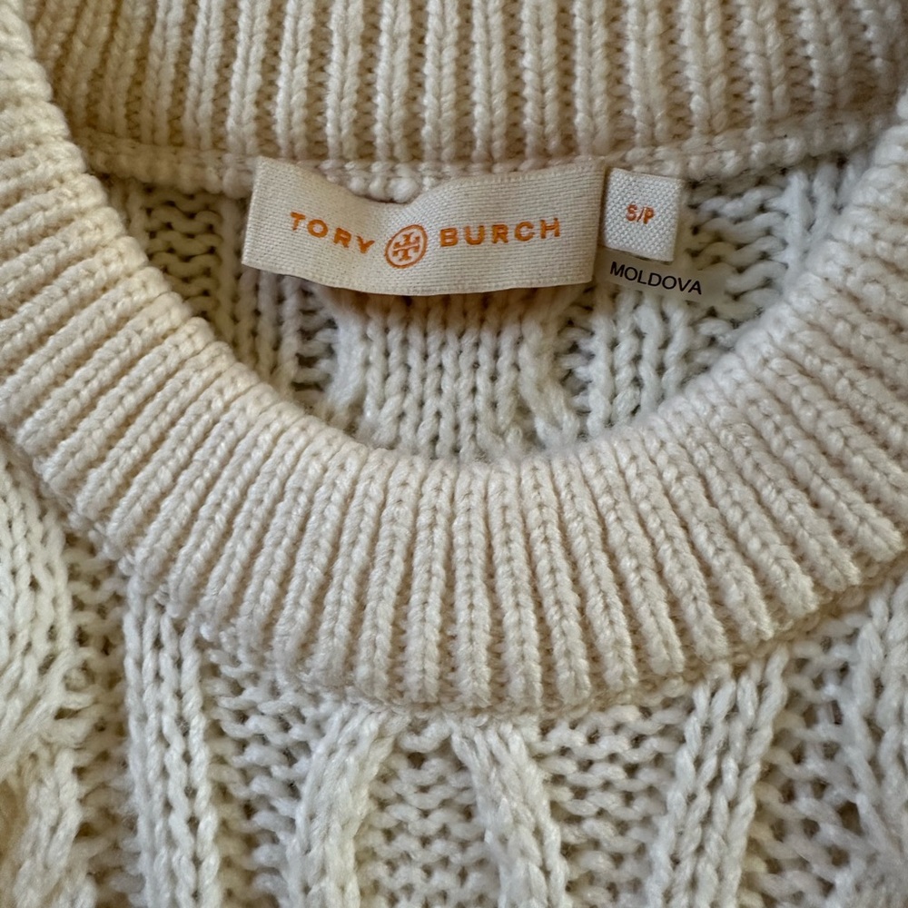 Tory Burch | Valero Fringe Hem Fisherman Sweater in Winter White - Picture 8 of 11